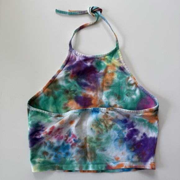 Fila Tie Dye Halter Top Rainbow Crop Logo Festival Rave Pride Tank Size Large - Picture 4 of 10